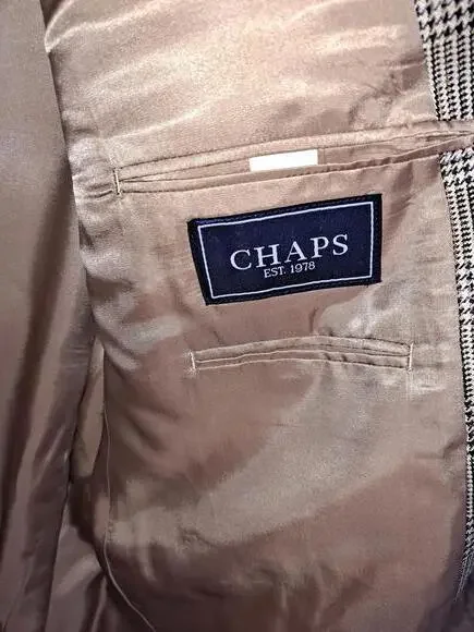 Chaps 100%‎ Silk Tan and Black Plaid Blazer Size 46R